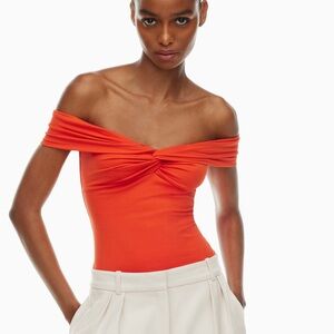 Aritzia Off-Shoulder Twist Top - hot cheeky red
